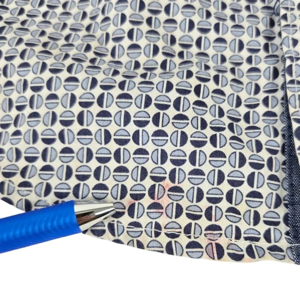 Ben Sherman Boys Short Sleeve Button Down Navy White Geometric Print Kids Size